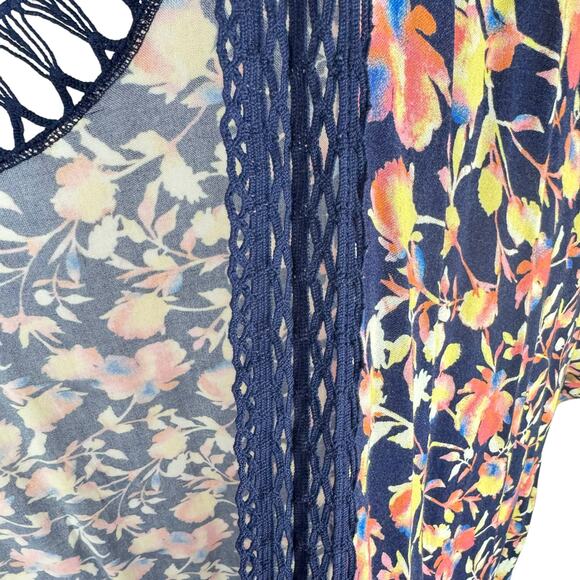 Colleen Lopez Boho Colorful Floral Crochet Lightweight Open Oversized Tunic M L - Picture 7 of 9